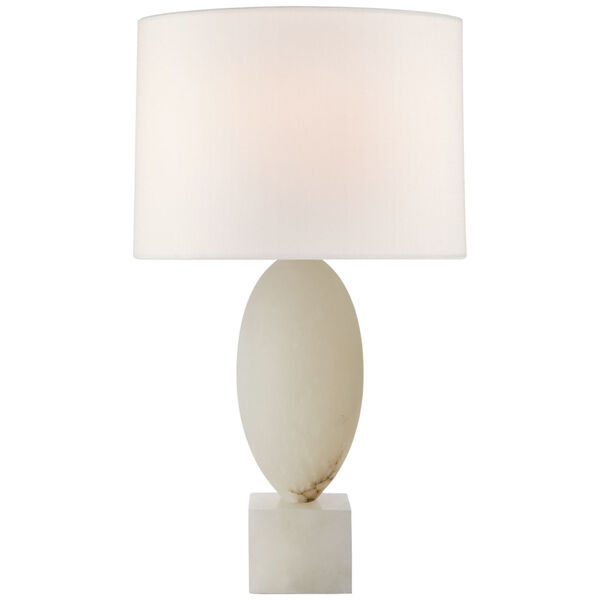 Versa Large Table Lamp in Alabaster with Linen Shade by Julie Neill, image 1