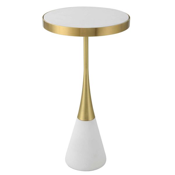Apex Matte White and Brushed Brass Concrete Accent Table, image 1