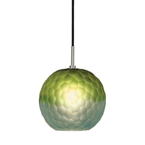 Envisage VI Brushed Nickel One-Light Globe Mini Pendant with Blue and Green Shade, image 2