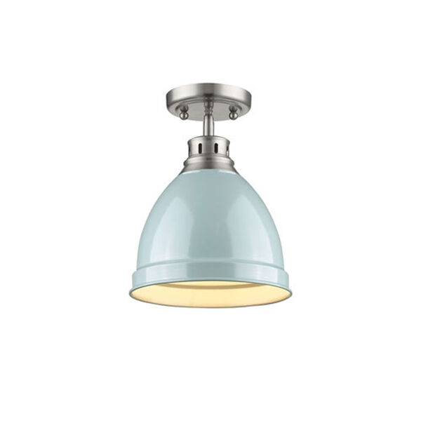 Quinn Pewter One-Light Semi-Flush Mount with Seafoam Shade, image 1