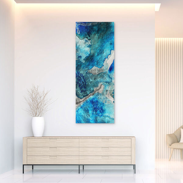 Subtle Blues A Reverse Printed Tempered Glass with Silver Leaf Wall Art, image 4