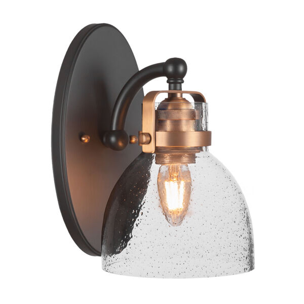 Easton Matte Black Brass One-Light Wall Sconce with Six-Inch Smoke Bubble Glass, image 1