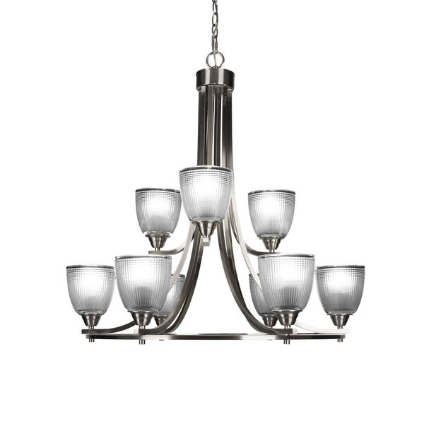 Paramount Brushed Nickel 30-Inch Nine-Light Chandelier with Clear Ribbed Glass Shade, image 1