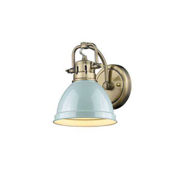 Quinn Aged Brass One-Light Bath Vanity with Seafoam Shade, image 2