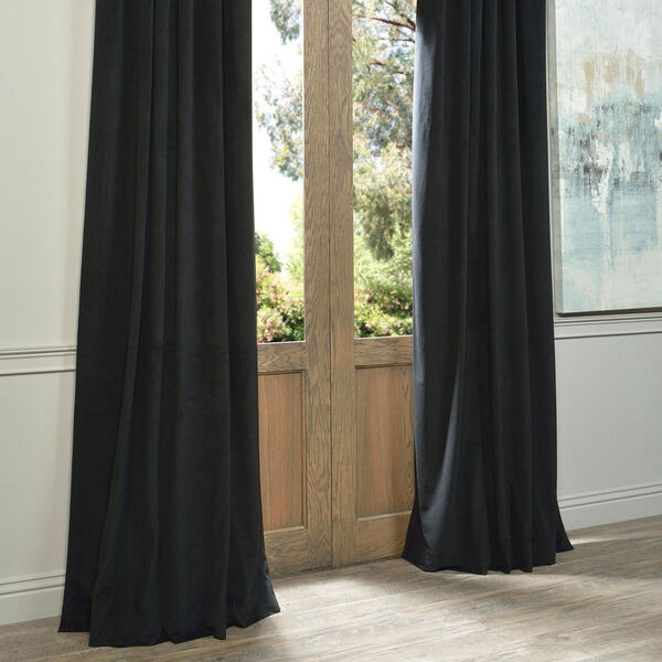 Signature Warm Black Blackout Velvet Pole Pocket Single Panel Curtain, 50 X 84, image 6