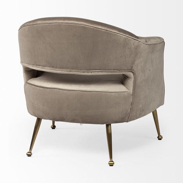 Giles Taupe and Brass Velvet Wrapped Arm Chair, image 6