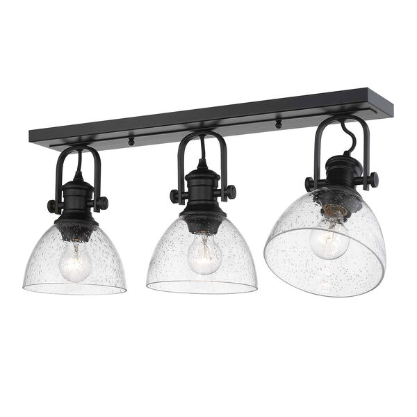 Hines Black Three-Light Semi-Flush Mount With Seeded Glass, image 2