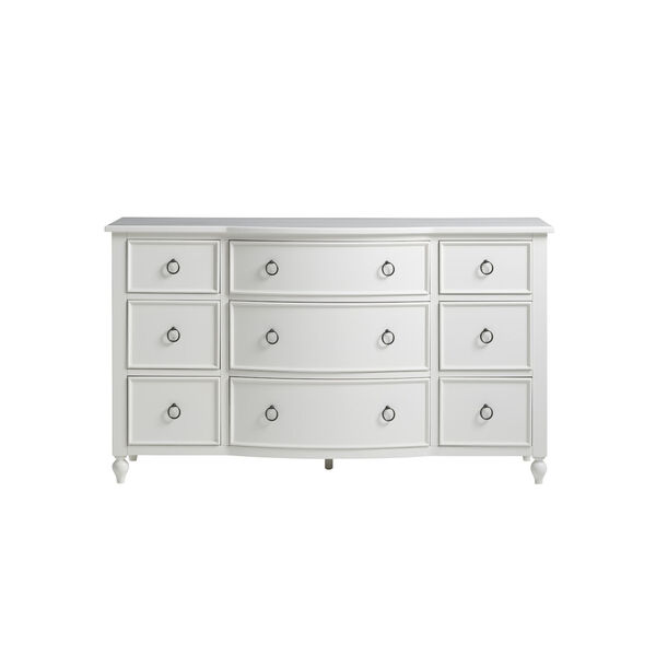 White Curved Front Nine-Drawer Wood Dresser, image 1