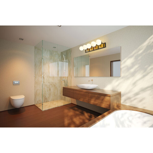 Parsons Matte Black and Olde Brass Five-Light Bath Vanity, image 3
