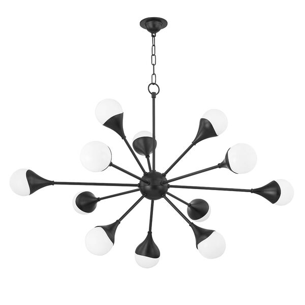 Ariana Soft Black 12-Light Chandelier with Opal Glass, image 1