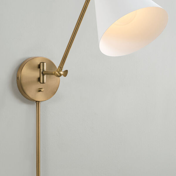 Bradley Aged Brass and White One-Light Sconce, image 2