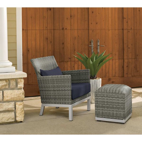 Argento Midnight Blue Outdoor Club Chair with Lumbar Cushion and Pouf, image 2
