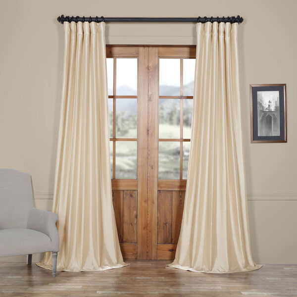 Antique Beige Faux Silk Taffeta Single Panel Curtain, 50 X 84, image 1
