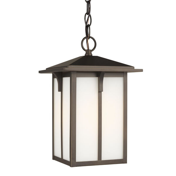 Tomek Antique Bronze One-Light Outdoor Pendant with Etched White Shade, image 2