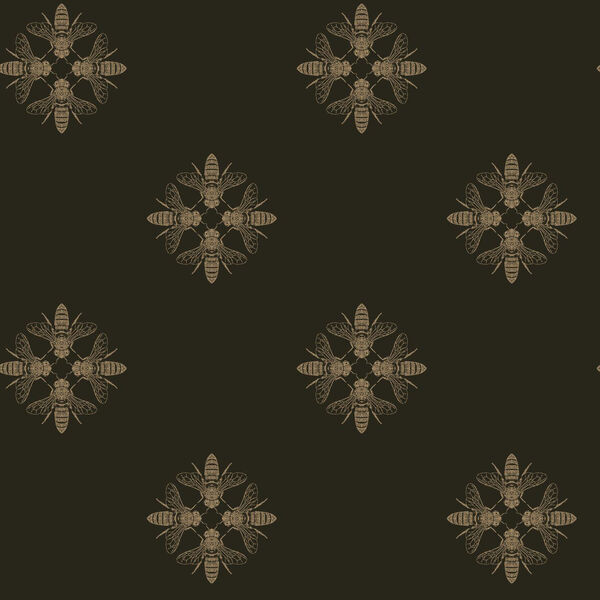 Outdoors In Honey Bee Gold and Black Wallpaper - SAMPLE SWATCH ONLY, image 1