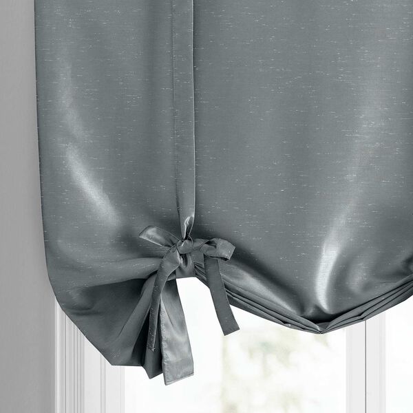 Storm Grey Vintage Textured Faux Dupioni Silk Tie-Up Window Shade Single Panel, image 6