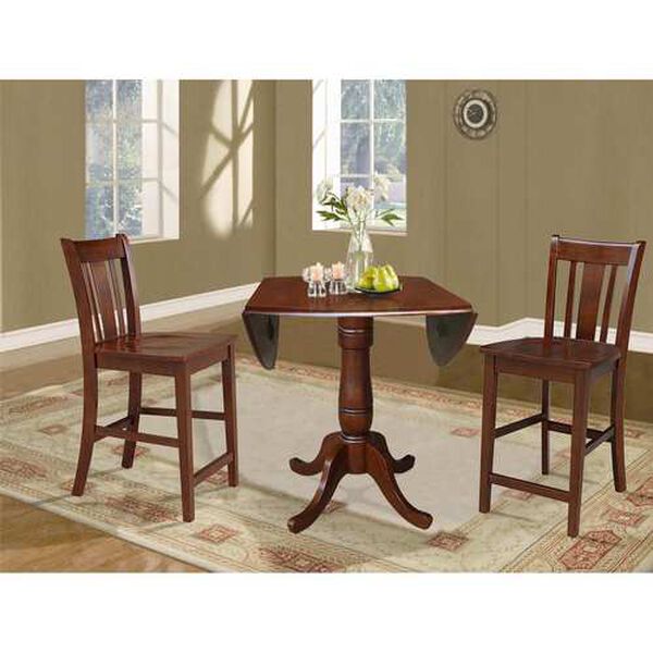 Espresso Round Pedestal Table with Counter Height Stools, 3-Piece, image 4