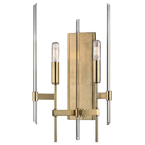 Bari Aged Brass Two-Light Wall Sconce with Clear Glass, image 1
