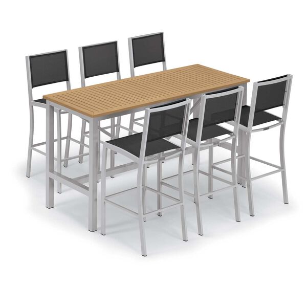 Travira Natural Black Seven-Piece Outdoor Bar Table and Sling Bar Chair Set, image 1