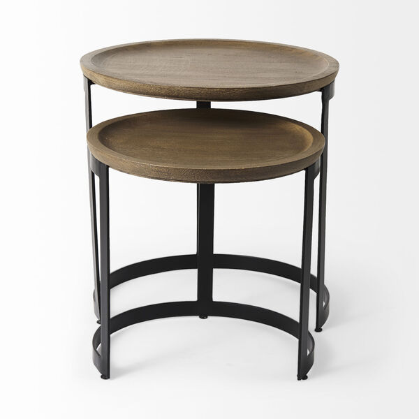Aisley Light Brown and Black Round Nesting Side Table, Set of 2, image 2