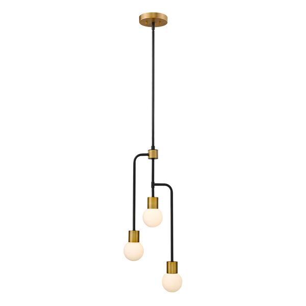 Neutra Matte Black and Foundry Brass Three-Light Chandelier, image 4