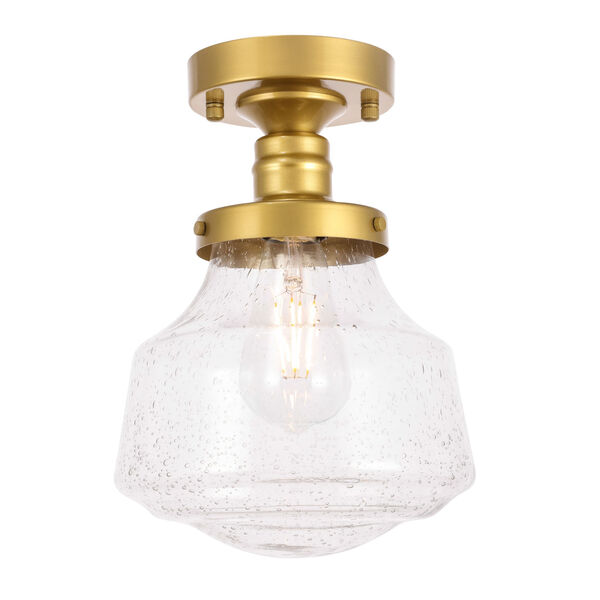 Lyle Brass Eight-Inch One-Light Flush Mount with Clear Seeded Glass, image 4