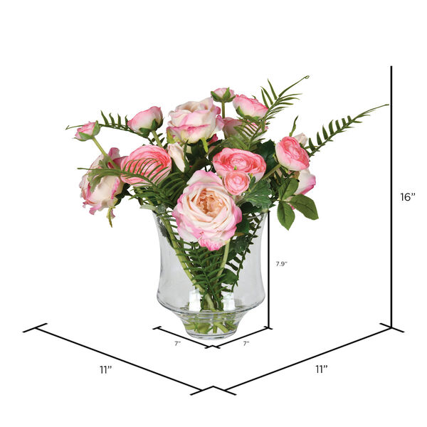 Green and Dark Pink Rose In Glass Pot, image 2