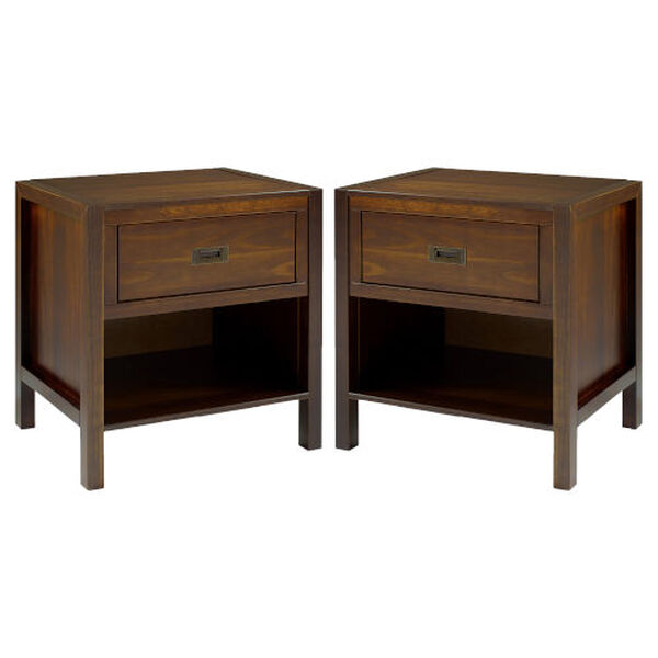 Lydia Walnut Single Drawer Solid Wood Nightstand, Set of Two, image 1