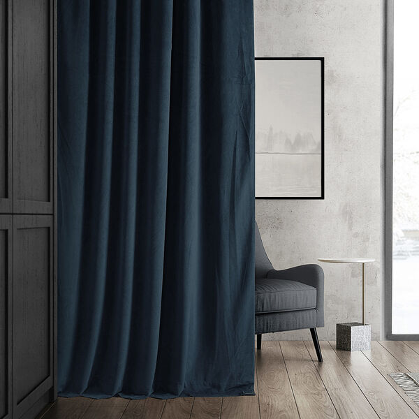 Signature Midnight Blue Blackout Velvet Pole Pocket Single Panel Curtain, 50 X 84, image 9