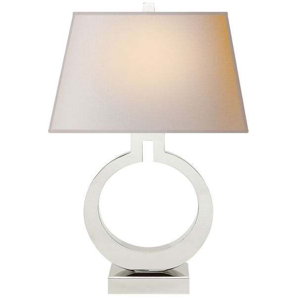 Ring Form Large Table Lamp in Polished Nickel with Natural Paper Shade by Chapman and Myers, image 1