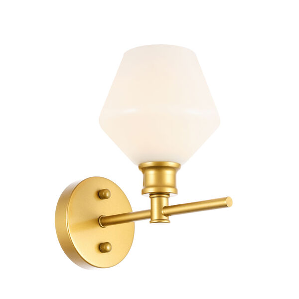 Gene Brass Six-Inch One-Light Bath Vanity with Frosted White Glass, image 4