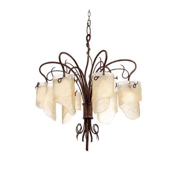 SoHo Six-Light Chandelier in Hammered Ore with Brown Tint Ice Glass, image 1