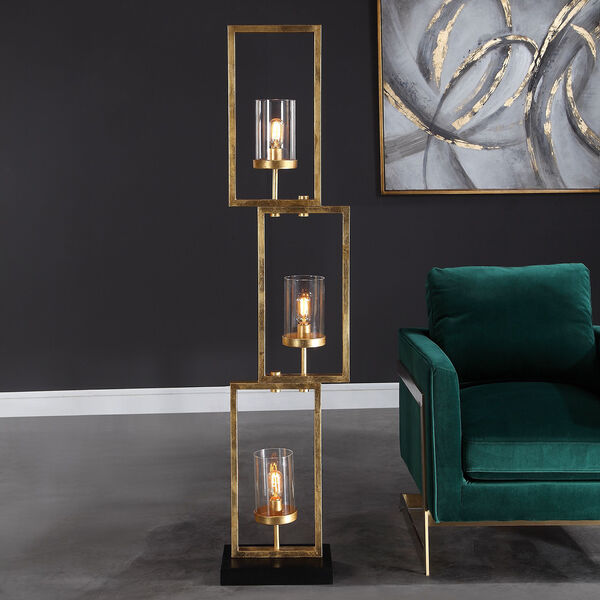 Cielo Gold Staggered Rectangles Three-Light Floor Lamp, image 4
