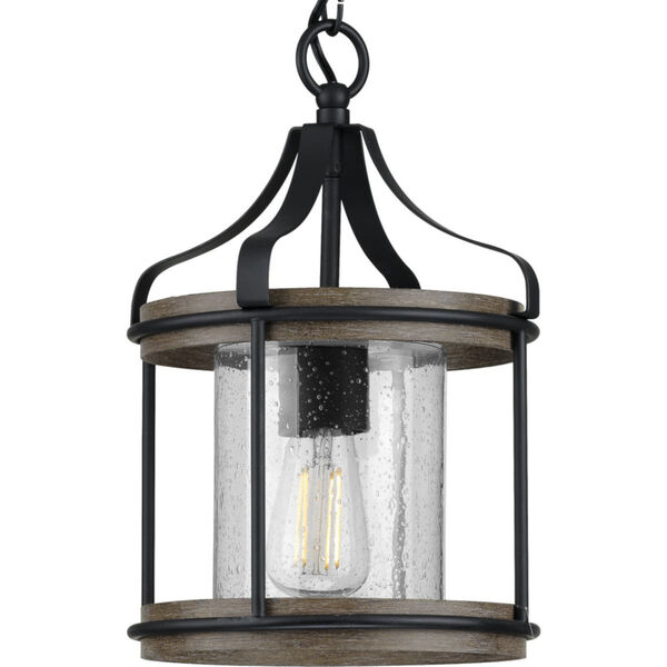 Brenham Matte Black 10-Inch One-Light Outdoor Pendant with Clear Seeded Shade, image 1