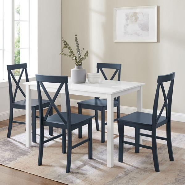White and Navy Dining Set, Five Piece, image 1