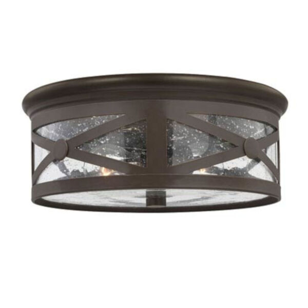 Hana Antique Bronze Two-Light Outdoor Ceiling Flush Mount with Transparent Seeded Glass, image 1