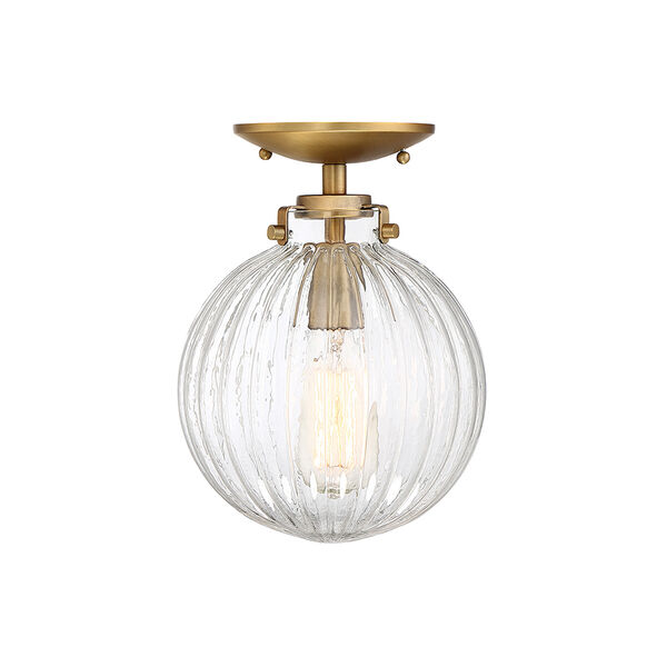 Whittier Natural Brass One-Light Semi Flush Mount with Ribbed Glass, image 1