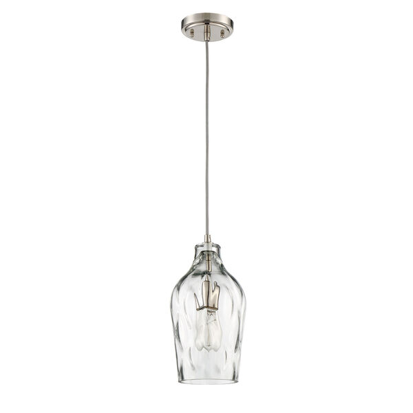 Brushed Polished Nickel 7-Inch One-Light Mini Pendant with Clear Glass, image 1