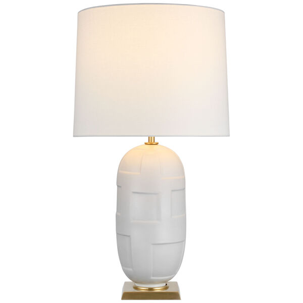 Incasso Large Table Lamp in Plaster White with Linen Shade by Thomas O'Brien, image 1