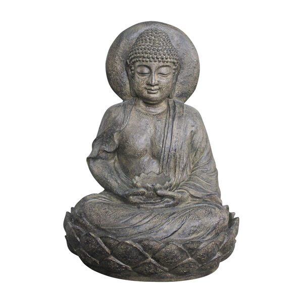 Stone Grey Outdoor Buddha Zen Fountain with LED Light, image 1
