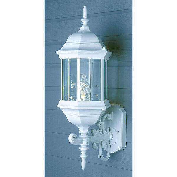 One-Light White Aluminum Hexagon Outdoor Wall Lantern with Beveled Glass, image 2