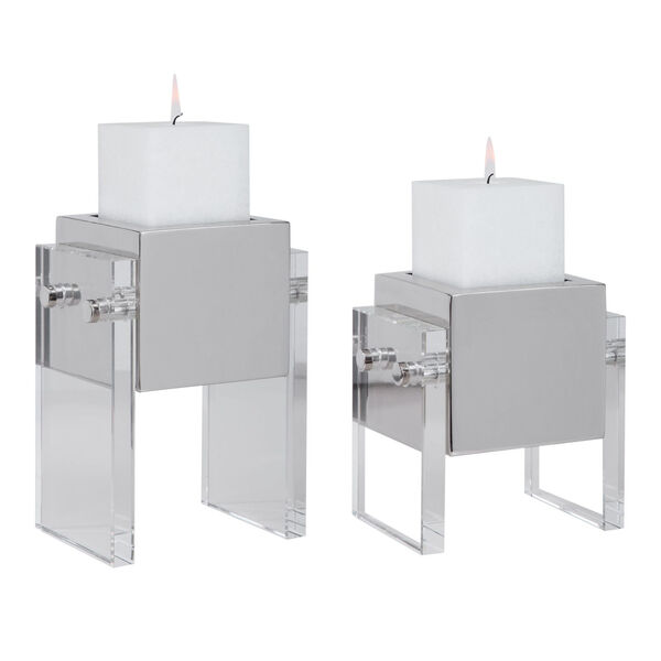 Sutton Distressed White Square Candle Holder, Set of 2, image 1