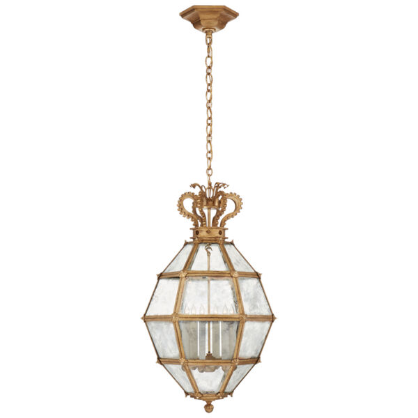 Venezia Medium Faceted Scroll-Top Lantern in Gilded Iron with Antique Mirror by Chapman  and  Myers, image 1