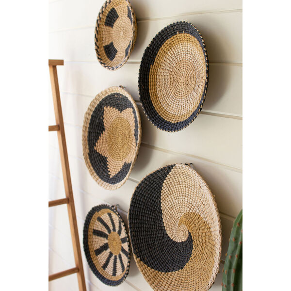 Rattan Wood Round Seagrass Platters, Set of Five, image 3