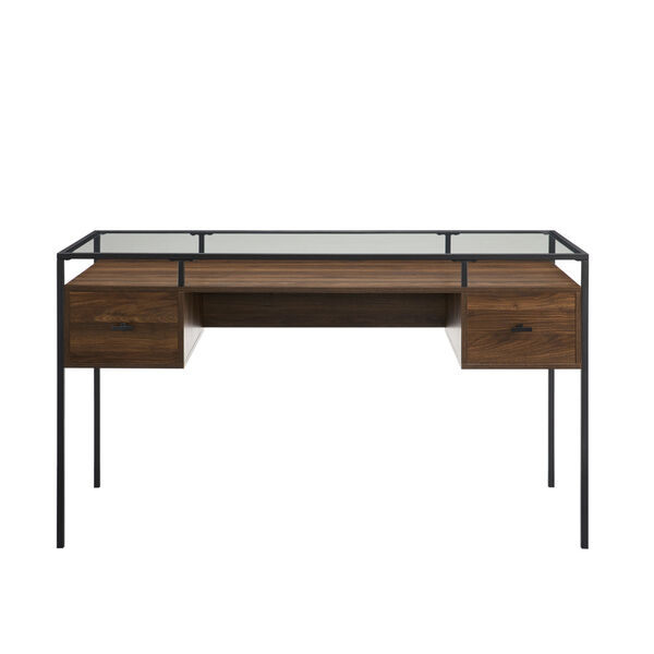 Fulton Dark Walnut and Black Two Drawer Desk with Glass Top, image 4