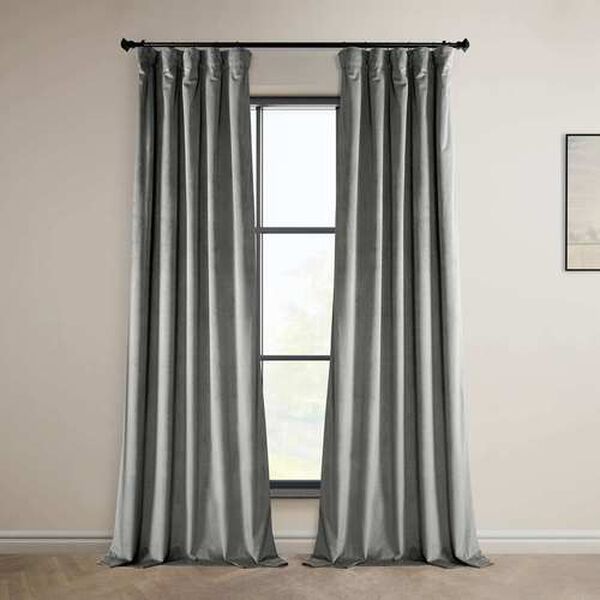 Grey Plush Velvet Single Panel Curtain 50 x 96, image 1