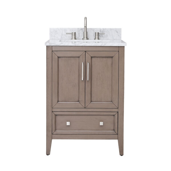 Everette Gray Oak 25-Inch Vanity Set with Carrara White Marble Top, image 1