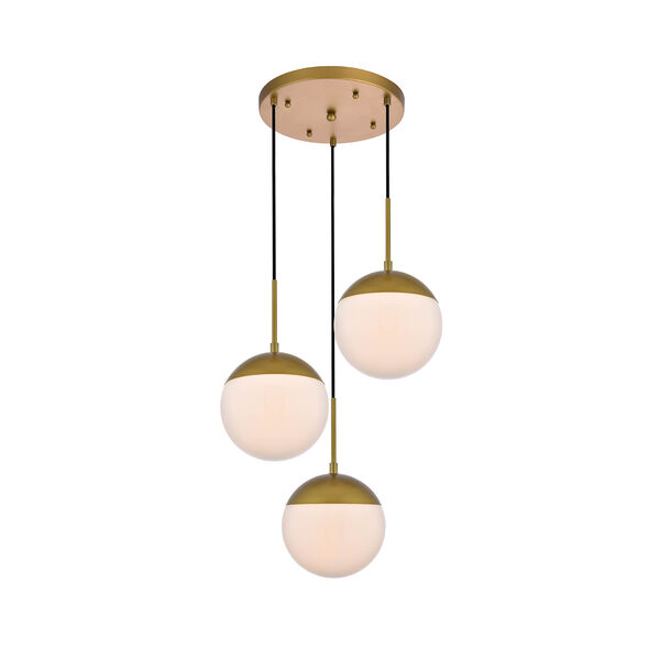 Eclipse Brass and Frosted White 18-Inch Three-Light Pendant, image 1