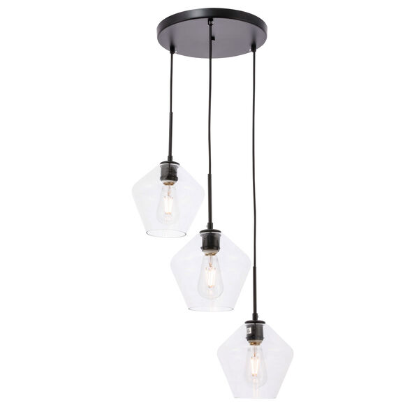 Gene Black 18-Inch Three-Light Pendant with Clear Glass, image 6
