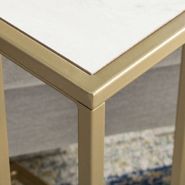 Faux White Marble and Gold C-Side Table with Metal Base, Set of Two, image 4